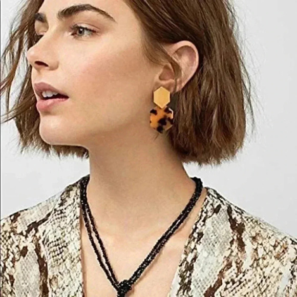 Jewelry - Acrylic resin tortoise brown gold hexagon earrings